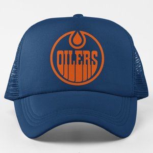 NEW Edmonton Oilers Monochrome Logo Foam Trucker Mesh Snapback Hat NAVY